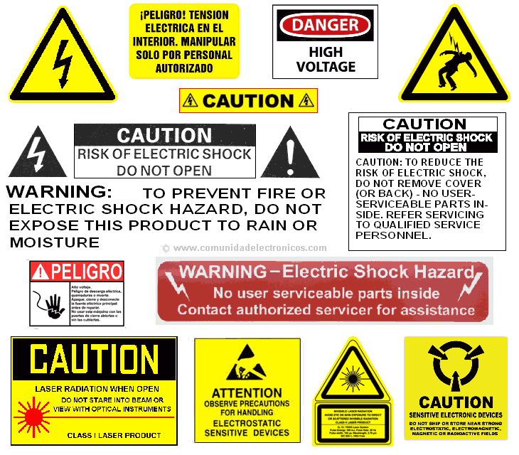Atención, Peligro, Warning, Caution, Attention, Danger, Riesgo de Shock Eléctrico